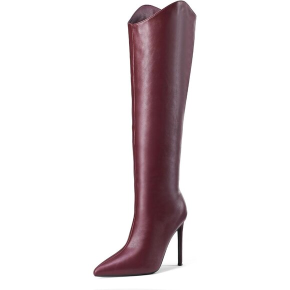 Women’s Knee High Boots, Pointed Toe, 4” Stiletto Heel, Wide Calf Slip-on Bootie - Picture 1 of 9